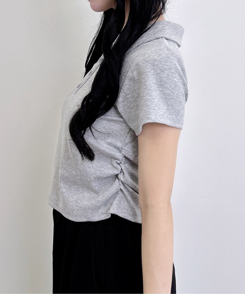 INGNI（イング）の「スキッパーポロネックラメリブトップス（Tシャツ/カットソー・レディース・オフホワイト/ブラック/グレー・M）」の12枚目の写真