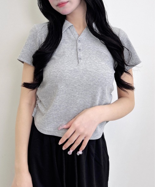 INGNI（イング）の「スキッパーポロネックラメリブトップス（Tシャツ/カットソー・レディース・オフホワイト/ブラック/グレー・M）」の14枚目の写真