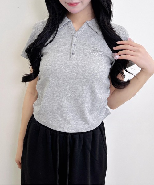 INGNI（イング）の「スキッパーポロネックラメリブトップス（Tシャツ/カットソー・レディース・オフホワイト/ブラック/グレー・M）」の15枚目の写真