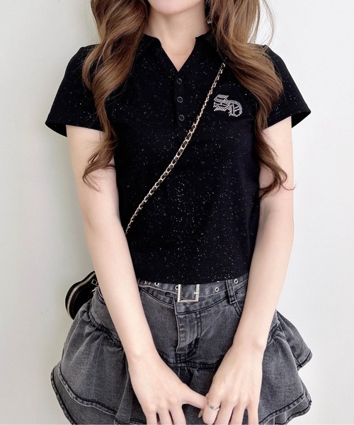INGNI（イング）の「スキッパーポロネックラメリブトップス（Tシャツ/カットソー・レディース・オフホワイト/ブラック/グレー・M）」の19枚目の写真