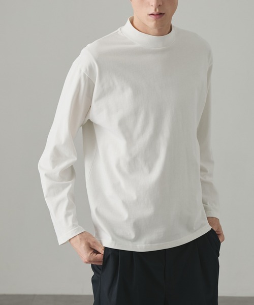 EASENCE(イーズエンス)の「【EASENCE】<COMFORT EDITシリーズ>プレミアムコットン コーマ天竺 ボックスシルエット モックネック 長袖カットソー / UVカット(Tシャツ/カットソー・メンズ・ダークグレー/ダークネイビー/ブラック/ライトグレー/ホワイト・M/L/S)」の1枚目の写真