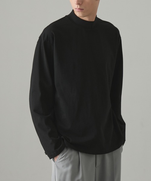 EASENCE(イーズエンス)の「【EASENCE】<COMFORT EDITシリーズ>プレミアムコットン コーマ天竺 ボックスシルエット モックネック 長袖カットソー / UVカット(Tシャツ/カットソー・メンズ・ダークグレー/ダークネイビー/ブラック/ライトグレー/ホワイト・M/L/S)」の2枚目の写真