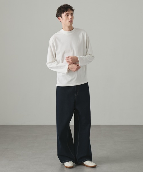 EASENCE(イーズエンス)の「【EASENCE】<COMFORT EDITシリーズ>プレミアムコットン コーマ天竺 ボックスシルエット モックネック 長袖カットソー / UVカット(Tシャツ/カットソー・メンズ・ダークグレー/ダークネイビー/ブラック/ライトグレー/ホワイト・M/L/S)」の14枚目の写真