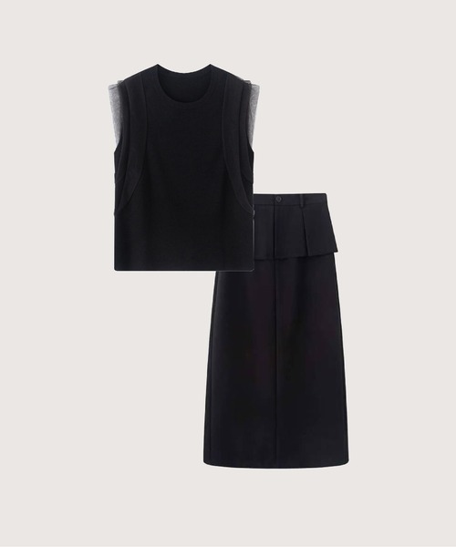 les fees love filles(レフェラブフィユ)の「Elegant Sleeveless Knit Top Set Up(セットアップ・レディース・ブラック・LARGE/MEDIUM/SMALL)」の1枚目の写真