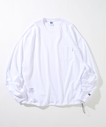 限定展開 RUSSELL ATHLETIC/ラッセルアスレティック RUSSELL ATHLETIC×FREAK'S STORE 別注 ビックシルエット ポケット ヘムコード ロングスリーブTシャツ