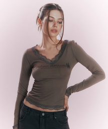 Kane Lace Long Sleeve Top (Khaki)