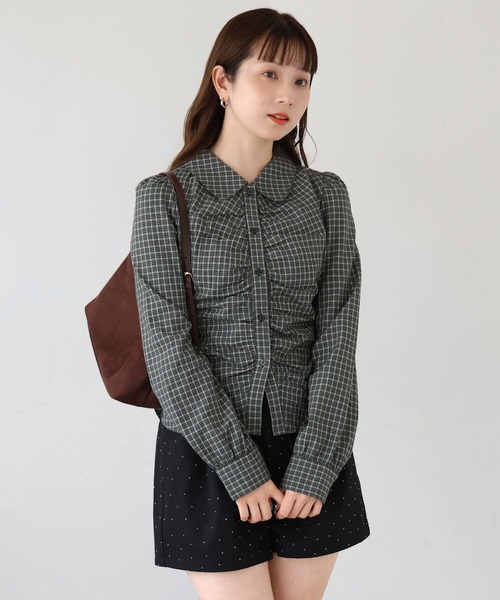tiptop(ティップトップ)の「フロントギャザー丸襟長袖ブラウス(シャツ/ブラウス・レディース・アイボリー/ブラック・FREE)」の19枚目の写真