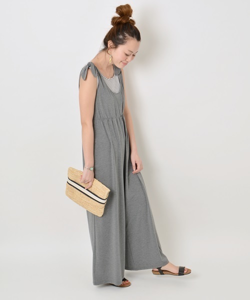 Khaju（カージュ）の「Khaju: コンビネゾン×ボーダータンク□（つなぎ/オールインワン・レディース・グレー/ネイビー・ONE SIZE）」の3枚目の写真