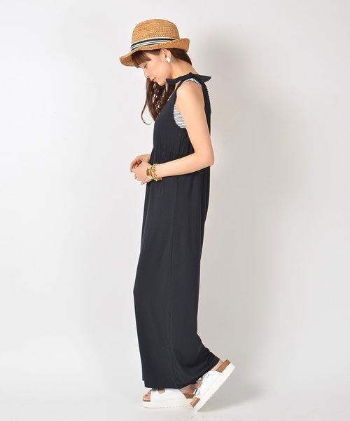 Khaju（カージュ）の「Khaju: コンビネゾン×ボーダータンク□（つなぎ/オールインワン・レディース・グレー/ネイビー・ONE SIZE）」の5枚目の写真