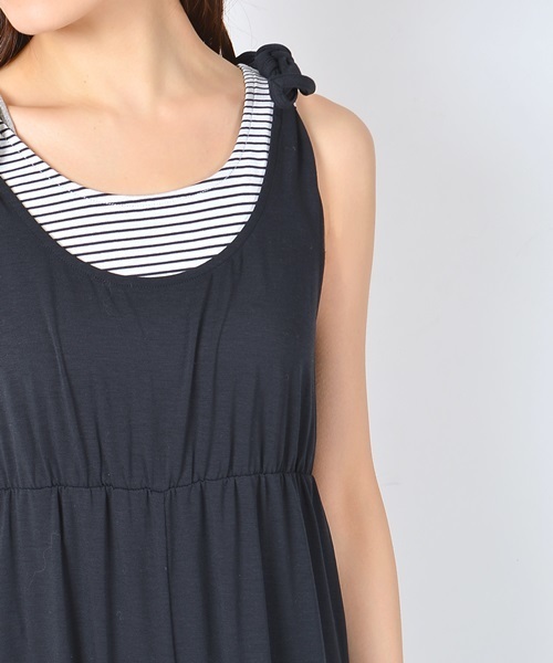 Khaju（カージュ）の「Khaju: コンビネゾン×ボーダータンク□（つなぎ/オールインワン・レディース・グレー/ネイビー・ONE SIZE）」の7枚目の写真