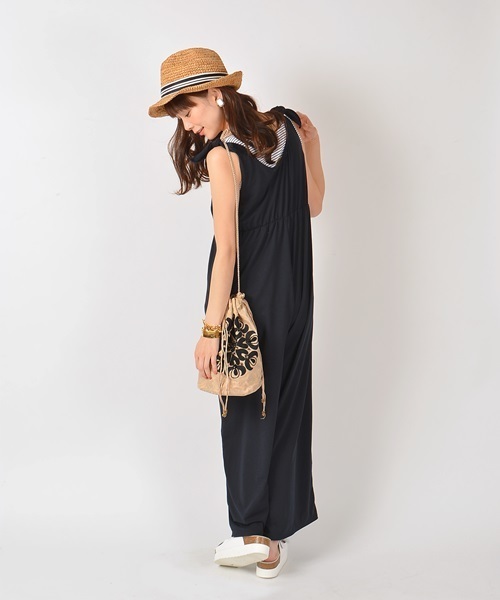 Khaju（カージュ）の「Khaju: コンビネゾン×ボーダータンク□（つなぎ/オールインワン・レディース・グレー/ネイビー・ONE SIZE）」の10枚目の写真