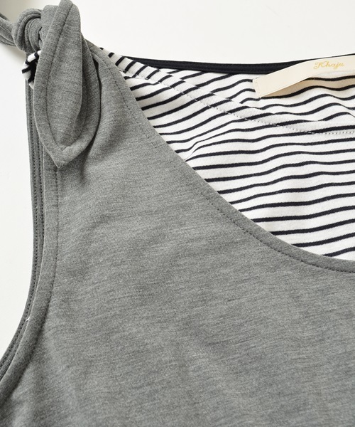 Khaju（カージュ）の「Khaju: コンビネゾン×ボーダータンク□（つなぎ/オールインワン・レディース・グレー/ネイビー・ONE SIZE）」の11枚目の写真