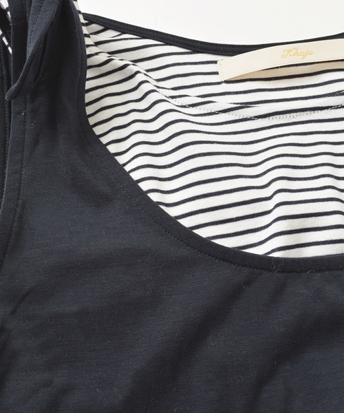 Khaju（カージュ）の「Khaju: コンビネゾン×ボーダータンク□（つなぎ/オールインワン・レディース・グレー/ネイビー・ONE SIZE）」の12枚目の写真