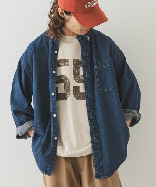 URBAN RESEARCH Sonny Label（アーバンリサーチサニーレーベル）の「オーバーサイズデニムボタンダウンシャツ（シャツ/ブラウス・メンズ・ブラック/インディゴブルー・MEDIUM/LARGE）」の21枚目の写真