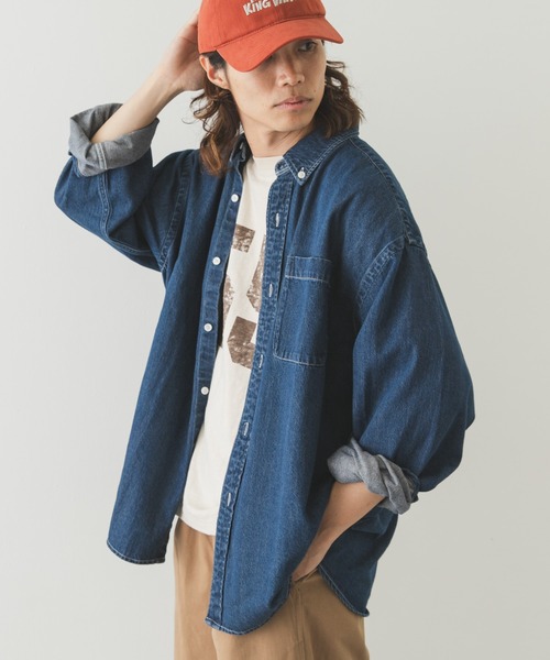 URBAN RESEARCH Sonny Label（アーバンリサーチサニーレーベル）の「オーバーサイズデニムボタンダウンシャツ（シャツ/ブラウス・メンズ・ブラック/インディゴブルー・MEDIUM/LARGE）」の20枚目の写真