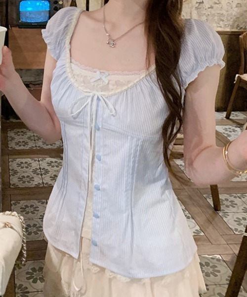 FLINEA(フリネア)の「レースフェイクレイヤードブラウス(シャツ/ブラウス・レディース・ホワイト/ピンク/ブルー/グリーン・FREE)」の22枚目の写真