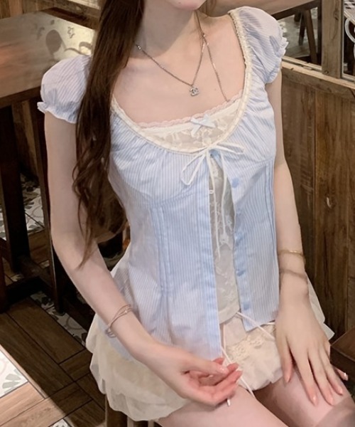 FLINEA(フリネア)の「レースフェイクレイヤードブラウス(シャツ/ブラウス・レディース・ホワイト/ピンク/ブルー/グリーン・FREE)」の21枚目の写真