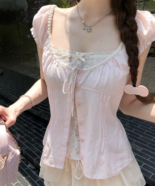 FLINEA(フリネア)の「レースフェイクレイヤードブラウス(シャツ/ブラウス・レディース・ホワイト/ピンク/ブルー/グリーン・FREE)」の20枚目の写真
