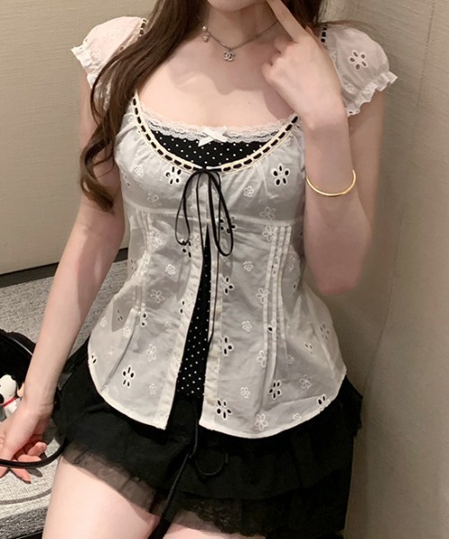 FLINEA(フリネア)の「レースフェイクレイヤードブラウス(シャツ/ブラウス・レディース・ホワイト/ピンク/ブルー/グリーン・FREE)」の13枚目の写真