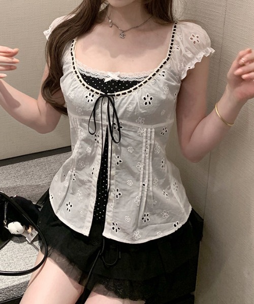 FLINEA(フリネア)の「レースフェイクレイヤードブラウス(シャツ/ブラウス・レディース・ホワイト/ピンク/ブルー/グリーン・FREE)」の12枚目の写真