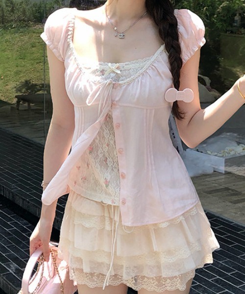 FLINEA(フリネア)の「レースフェイクレイヤードブラウス(シャツ/ブラウス・レディース・ホワイト/ピンク/ブルー/グリーン・FREE)」の17枚目の写真
