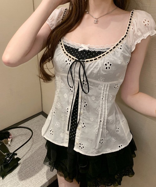 FLINEA(フリネア)の「レースフェイクレイヤードブラウス(シャツ/ブラウス・レディース・ホワイト/ピンク/ブルー/グリーン・FREE)」の11枚目の写真