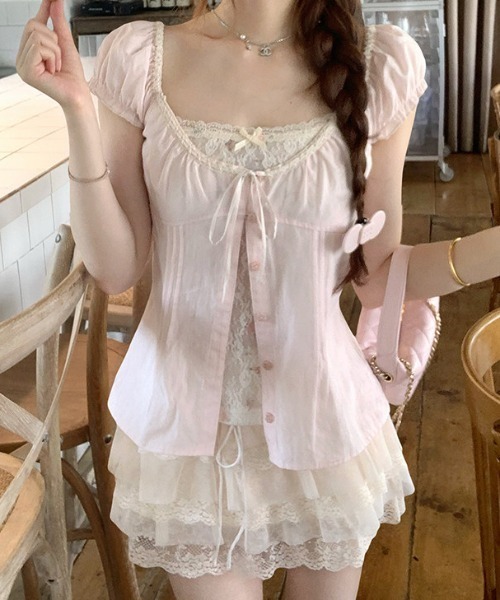 FLINEA(フリネア)の「レースフェイクレイヤードブラウス(シャツ/ブラウス・レディース・ホワイト/ピンク/ブルー/グリーン・FREE)」の15枚目の写真