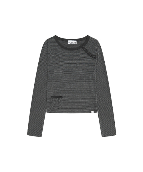 TUOMIO（トゥオミオ）の「STRIPE BUTTON POCKET LONG SLEEVE [CHARCOAL]（Tシャツ/カットソー・レディース・その他・1/2）」の5枚目の写真