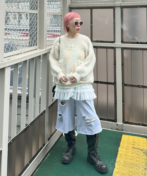 Alley Tokyo（アリートーキョー）の「リボンいっぱいニット（ニット/セーター・レディース・ピンク/レインボー/ブルー・FREE）」の14枚目の写真