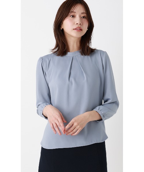 AOYAMA(アオヤマ)の「ハイネックタックブラウス【美ジ楽ブラウス】【9分袖】(シャツ/ブラウス・レディース・オフホワイト/モカ/サックスブルー・S/LL/L/M)」の17枚目の写真