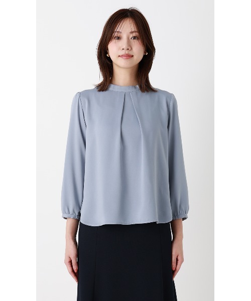 AOYAMA(アオヤマ)の「ハイネックタックブラウス【美ジ楽ブラウス】【9分袖】(シャツ/ブラウス・レディース・オフホワイト/モカ/サックスブルー・S/LL/L/M)」の18枚目の写真