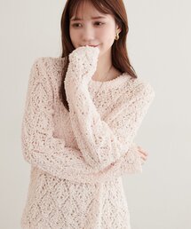 透かしモールニットクルーネックプルオーバー