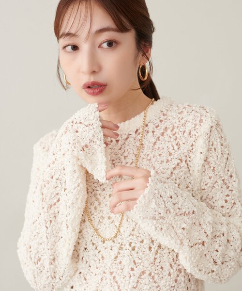 natural couture（ナチュラルクチュール）の「透かしモールニットクルーネックプルオーバー（ニット/セーター・レディース・ブラウン/アイボリー/ピンク/ブラック・FREE）」の11枚目の写真