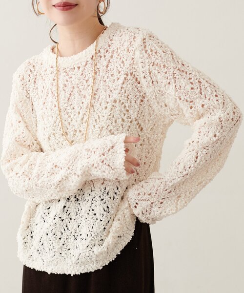 natural couture（ナチュラルクチュール）の「透かしモールニットクルーネックプルオーバー（ニット/セーター・レディース・ブラウン/アイボリー/ピンク/ブラック・FREE）」の12枚目の写真