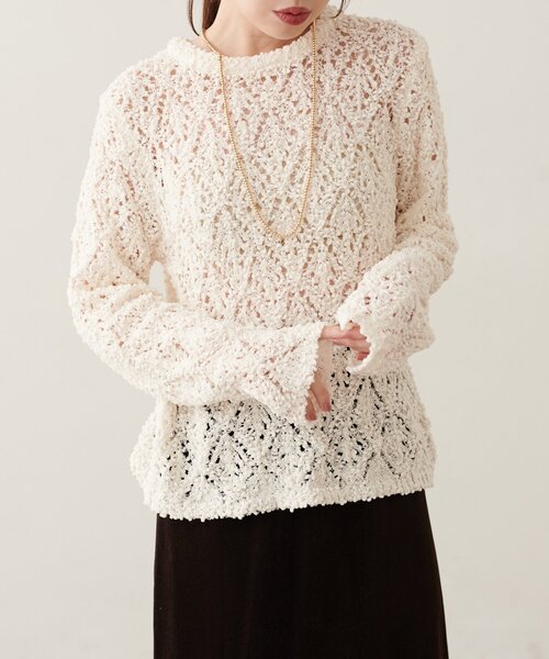 natural couture（ナチュラルクチュール）の「透かしモールニットクルーネックプルオーバー（ニット/セーター・レディース・ブラウン/アイボリー/ピンク/ブラック・FREE）」の13枚目の写真