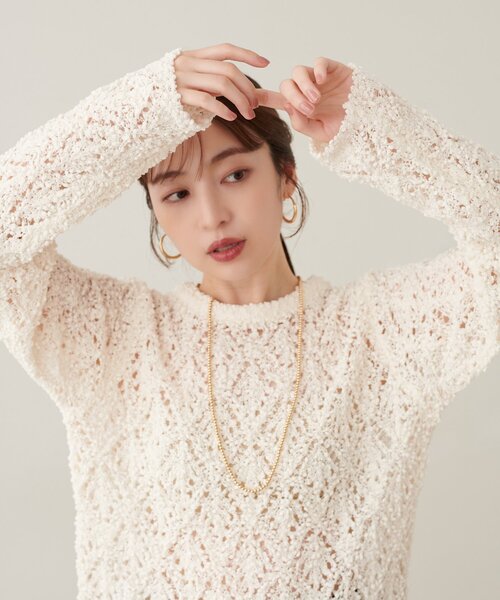 natural couture（ナチュラルクチュール）の「透かしモールニットクルーネックプルオーバー（ニット/セーター・レディース・ブラウン/アイボリー/ピンク/ブラック・FREE）」の14枚目の写真
