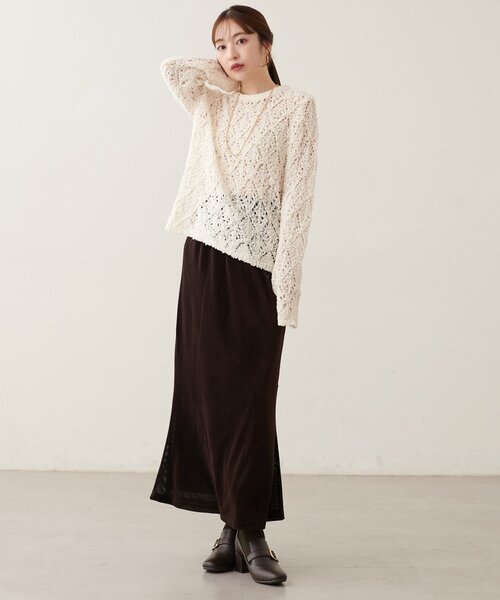 natural couture（ナチュラルクチュール）の「透かしモールニットクルーネックプルオーバー（ニット/セーター・レディース・ブラウン/アイボリー/ピンク/ブラック・FREE）」の16枚目の写真
