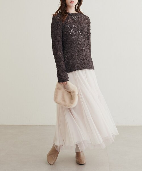 natural couture（ナチュラルクチュール）の「透かしモールニットクルーネックプルオーバー（ニット/セーター・レディース・ブラウン/アイボリー/ピンク/ブラック・FREE）」の6枚目の写真