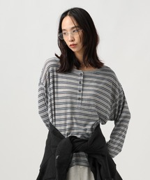 BAYFLOW | [ワンショル風にも着られる]シアーボーダーヘンリーロングスリーブ(Tシャツ/カットソー)