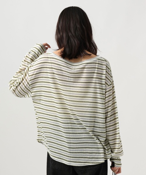 BAYFLOW（ベイフロー）の「[ワンショル風にも着られる]シアーボーダーヘンリーロングスリーブ（Tシャツ/カットソー・レディース・グレー/オフホワイト・FREE）」の8枚目の写真