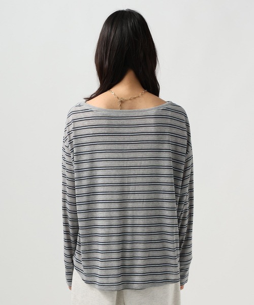 BAYFLOW（ベイフロー）の「[ワンショル風にも着られる]シアーボーダーヘンリーロングスリーブ（Tシャツ/カットソー・レディース・グレー/オフホワイト・FREE）」の20枚目の写真