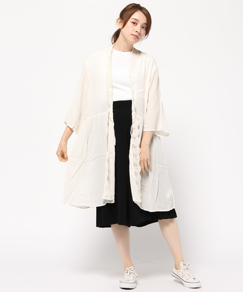 MOUSSY（マウジー）の「LACE COMBI CIFFON LONG GOWNⅡ（カーディガン/ボレロ・レディース・ホワイト/ピンク/ブラック・FREE）」の12枚目の写真