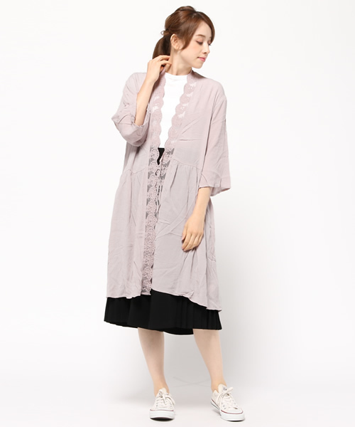 MOUSSY（マウジー）の「LACE COMBI CIFFON LONG GOWNⅡ（カーディガン/ボレロ・レディース・ホワイト/ピンク/ブラック・FREE）」の14枚目の写真
