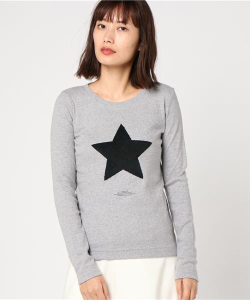 DOUBLE STANDARD CLOTHING(ダブルスタンダードクロージング)の「DSC フライス表起毛スター刺繍トップス(Tシャツ/カットソー・レディース・ブラック/グレー/オフホワイト・38/36)」の1枚目の写真