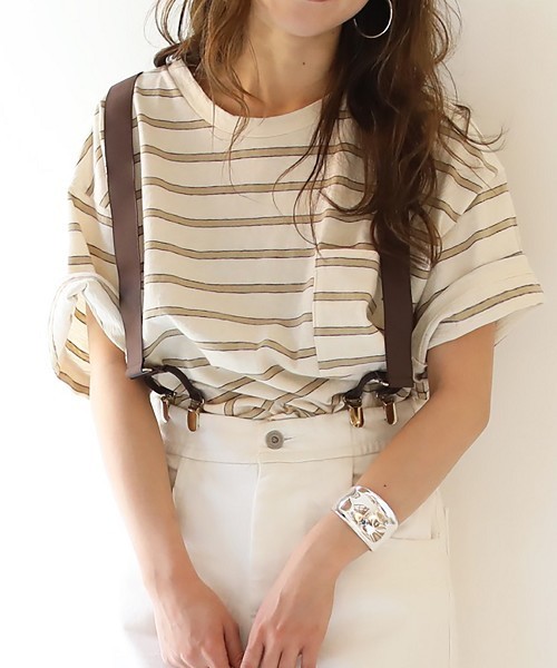 TODAYFUL(トゥデイフル)の「オーバーサイズボーダーTシャツ(Tシャツ/カットソー・レディース・ブルー/アイボリー/ボルドー・FREE)」の1枚目の写真