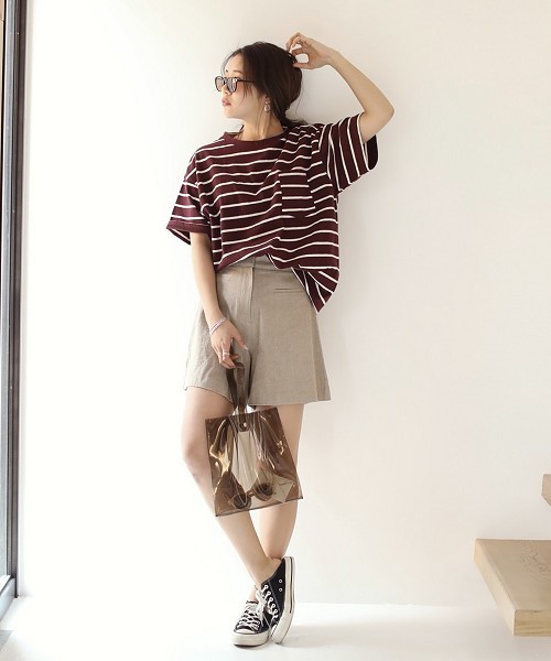 TODAYFUL(トゥデイフル)の「オーバーサイズボーダーTシャツ(Tシャツ/カットソー・レディース・ブルー/アイボリー/ボルドー・FREE)」の5枚目の写真