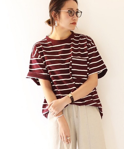 TODAYFUL(トゥデイフル)の「オーバーサイズボーダーTシャツ(Tシャツ/カットソー・レディース・ブルー/アイボリー/ボルドー・FREE)」の7枚目の写真