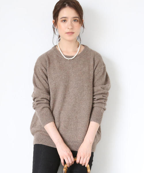 coen（コーエン）の「【手洗いできる】ラムウールクルーネックニット(ブラウン⇒WEB限定)（ニット/セーター・レディース・モカ/イエロー/ライトグレー/ブラウン/ピンク・FREE）」の2枚目の写真