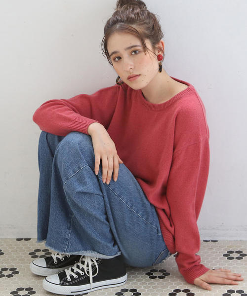 coen（コーエン）の「【手洗いできる】ラムウールクルーネックニット(ブラウン⇒WEB限定)（ニット/セーター・レディース・モカ/イエロー/ライトグレー/ブラウン/ピンク・FREE）」の5枚目の写真