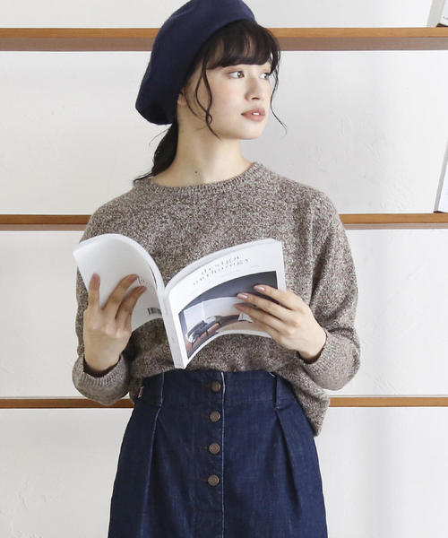 coen（コーエン）の「【手洗いできる】ラムウールクルーネックニット(ブラウン⇒WEB限定)（ニット/セーター・レディース・モカ/イエロー/ライトグレー/ブラウン/ピンク・FREE）」の3枚目の写真